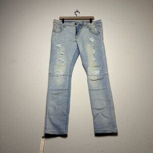 Black Pike Streetwear Distressed Slim Denim Jeans Pant Men 38x32 Light Blue Wash